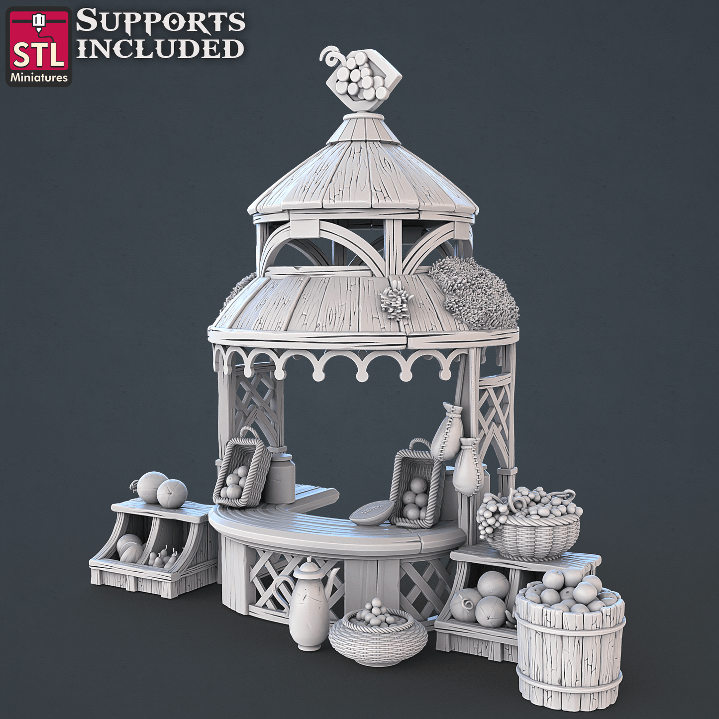 3D Printed STL Miniatures Food Vendors Set 28mm - 32mm War Gaming D&D