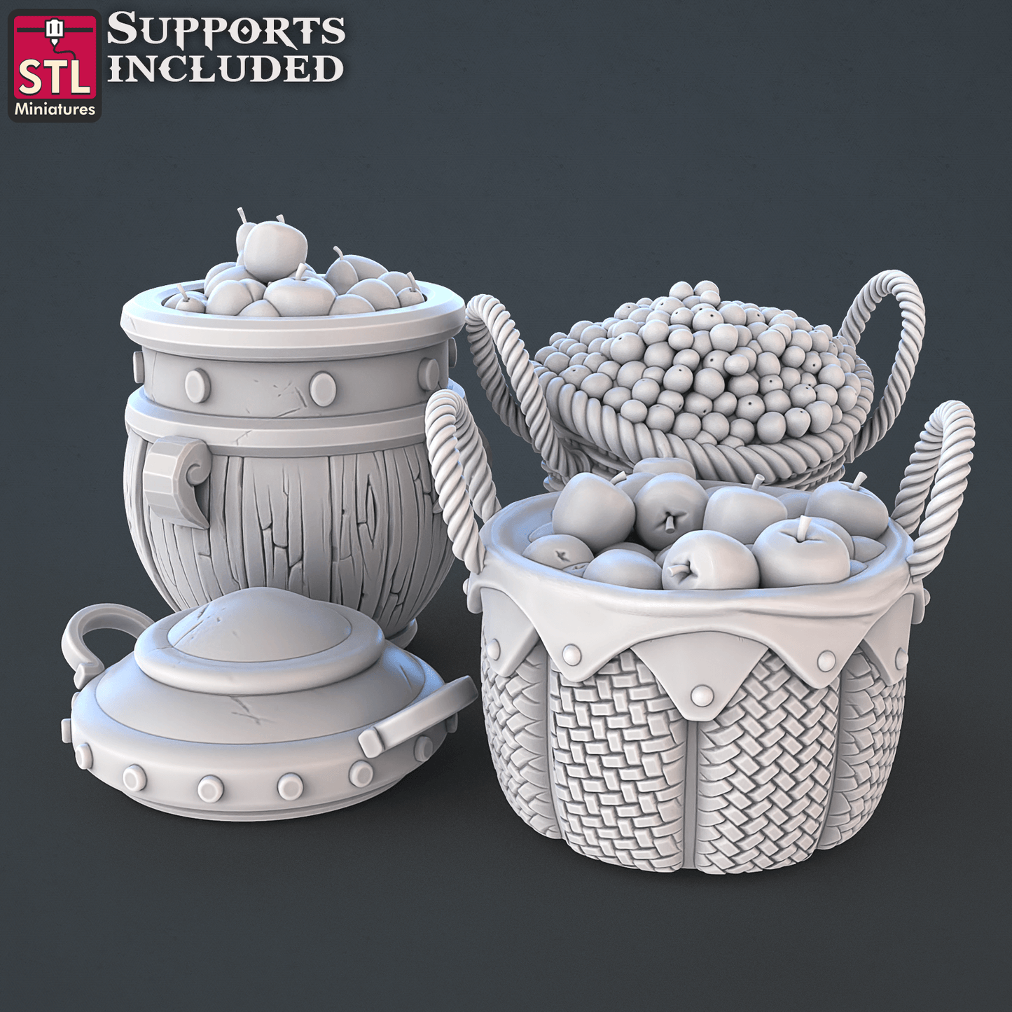3D Printed STL Miniatures Food Vendors Set 28mm - 32mm War Gaming D&D