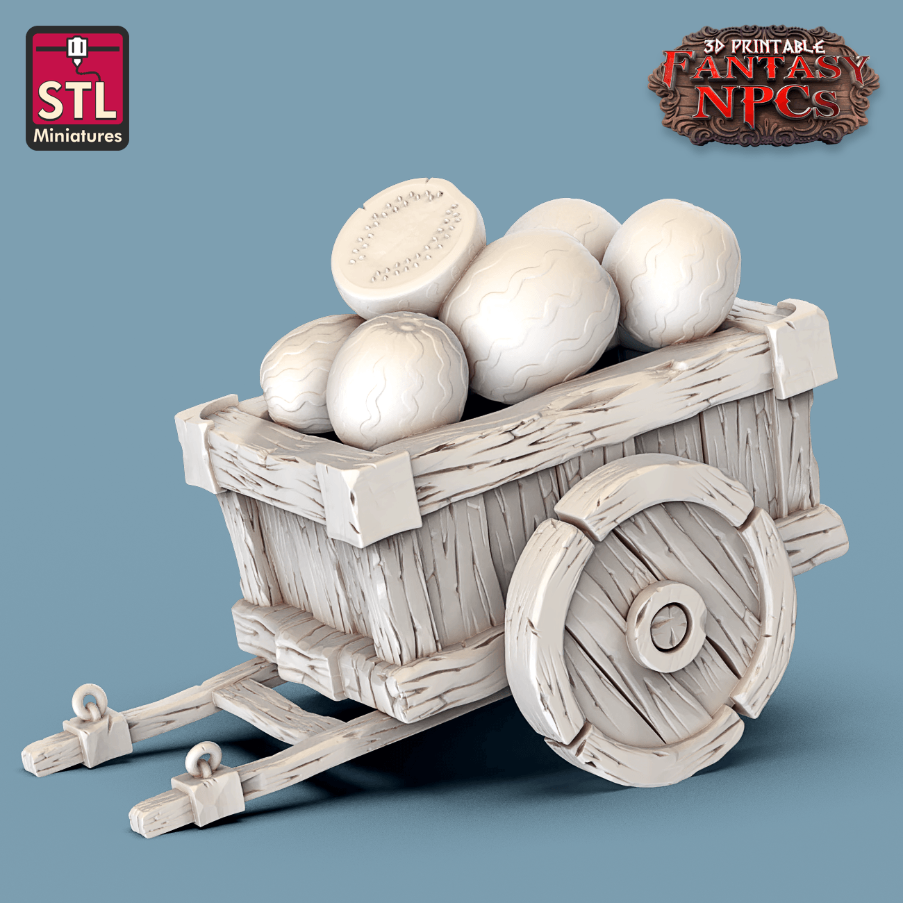 3D Printed STL Miniatures Fruit Seller Set Fantasy NPC 28mm - 32mm War Gaming D&D