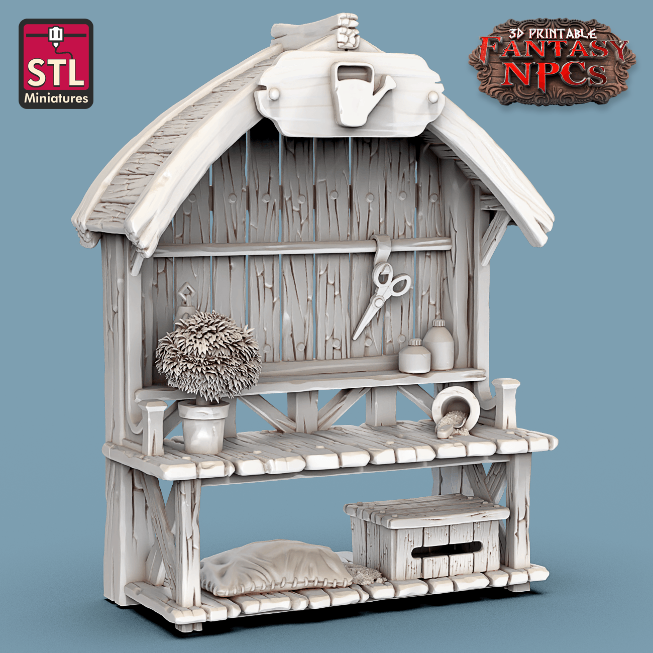 3D Printed STL Miniatures Gardener Set Fantasy NPC 28mm - 32mm War Gaming D&D