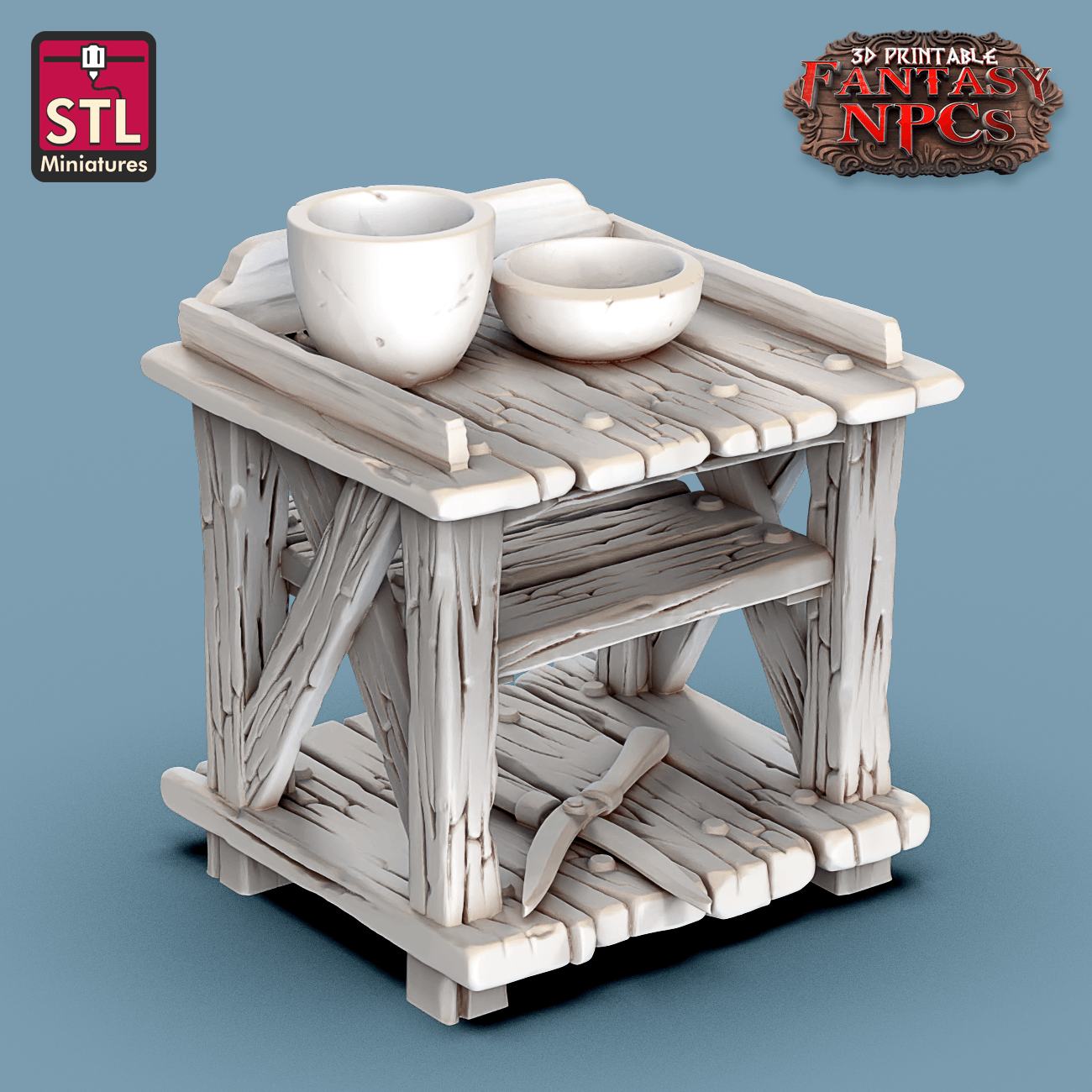 3D Printed STL Miniatures Gardener Set Fantasy NPC 28mm - 32mm War Gaming D&D