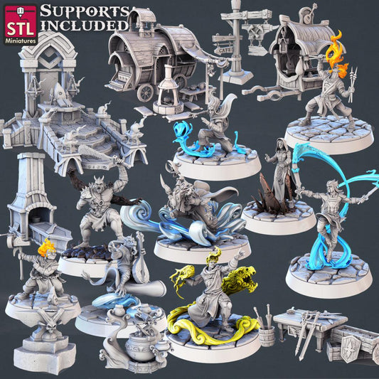 3D Printed STL Miniatures Genasi Set 28 - 32mm War Gaming D&D