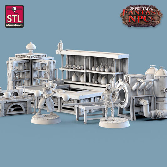 3D Printed STL Miniatures Glassblower Set Fantasy NPC 28mm - 32mm War Gaming D&D