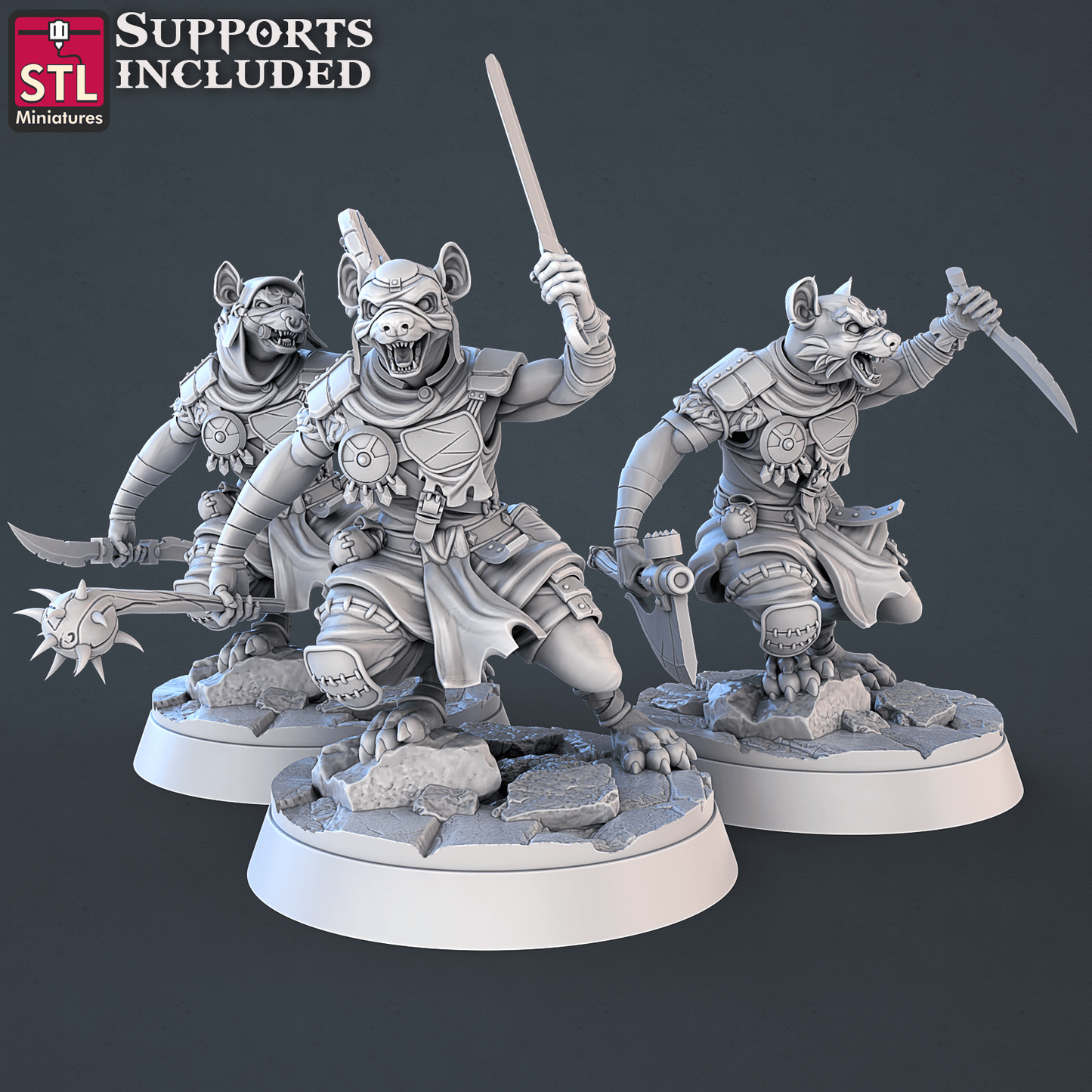 3D Printed STL Miniatures Gnoll Set 28mm - 32mm War Gaming D&D