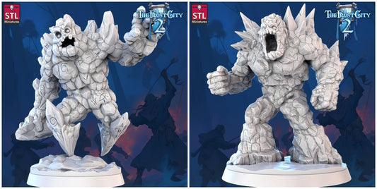 3D Printed STL Miniatures Granite Golems The Frost City 2 28 - 32mm War Gaming D&D