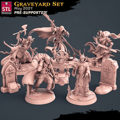 3D Printed STL Miniatures Graveyard Set 28 - 32mm War Gaming D&D