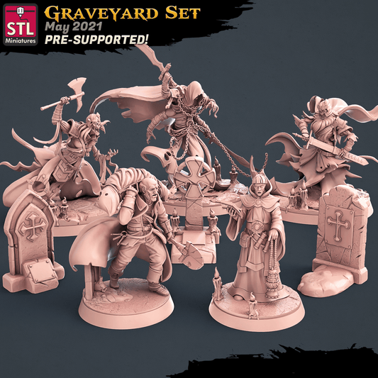 3D Printed STL Miniatures Graveyard Set 28 - 32mm War Gaming D&D