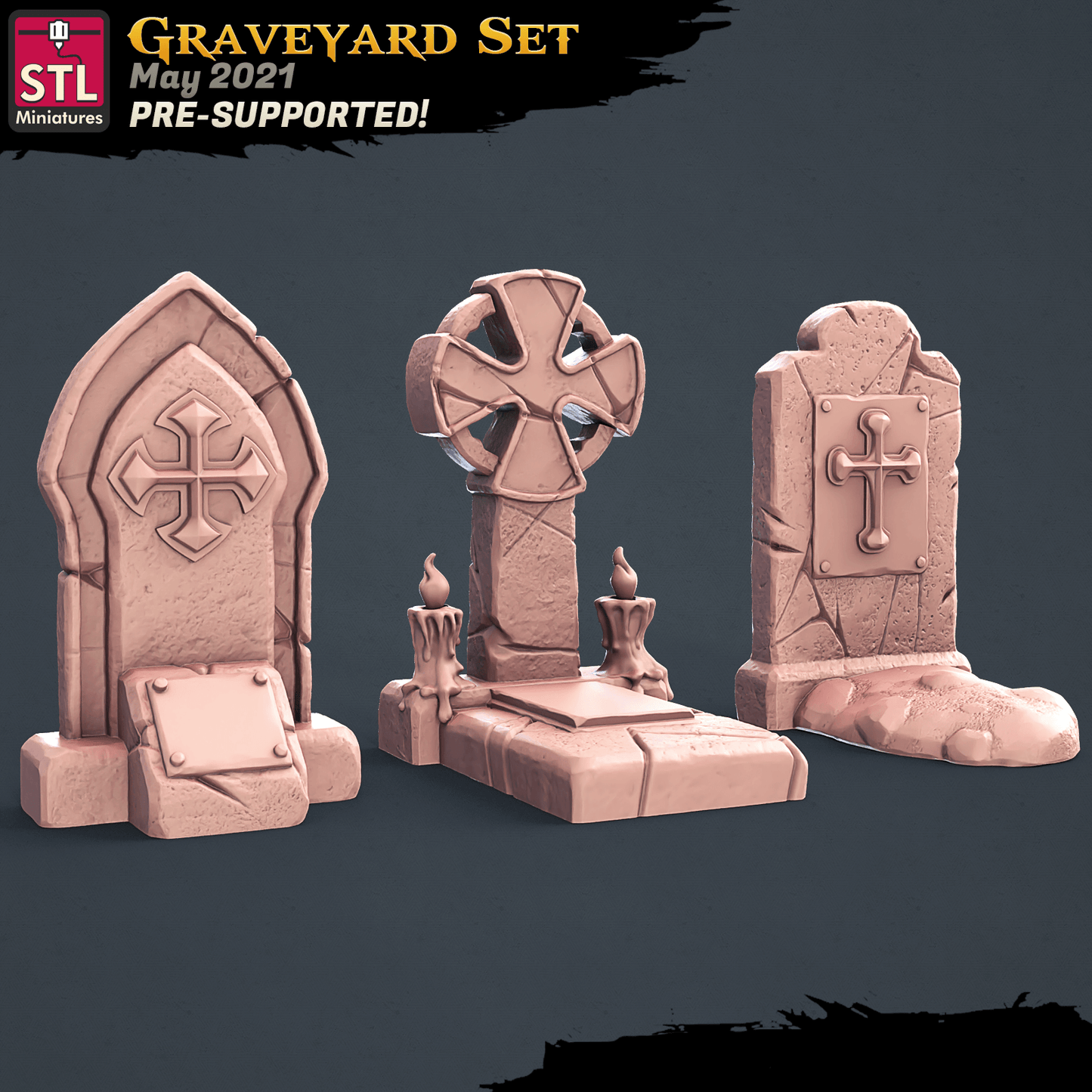 3D Printed STL Miniatures Graveyard Set 28 - 32mm War Gaming D&D