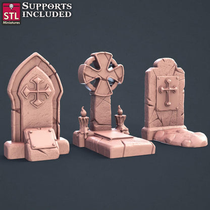 3D Printed STL Miniatures Graveyard Set 28mm - 32mm War Gaming D&D