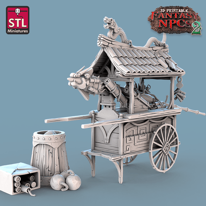3D Printed STL Miniatures Gunpowder Vendors Set Fantasy NPC 2 | 28 - 32mm War Gaming D&D