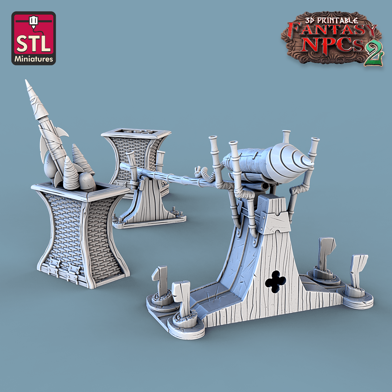 3D Printed STL Miniatures Gunpowder Vendors Set Fantasy NPC 2 | 28 - 32mm War Gaming D&D