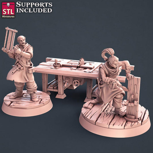 3D Printed STL Miniatures Human Carpenter Set Fantasy NPC 2 | 28 - 32mm War Gaming D&D
