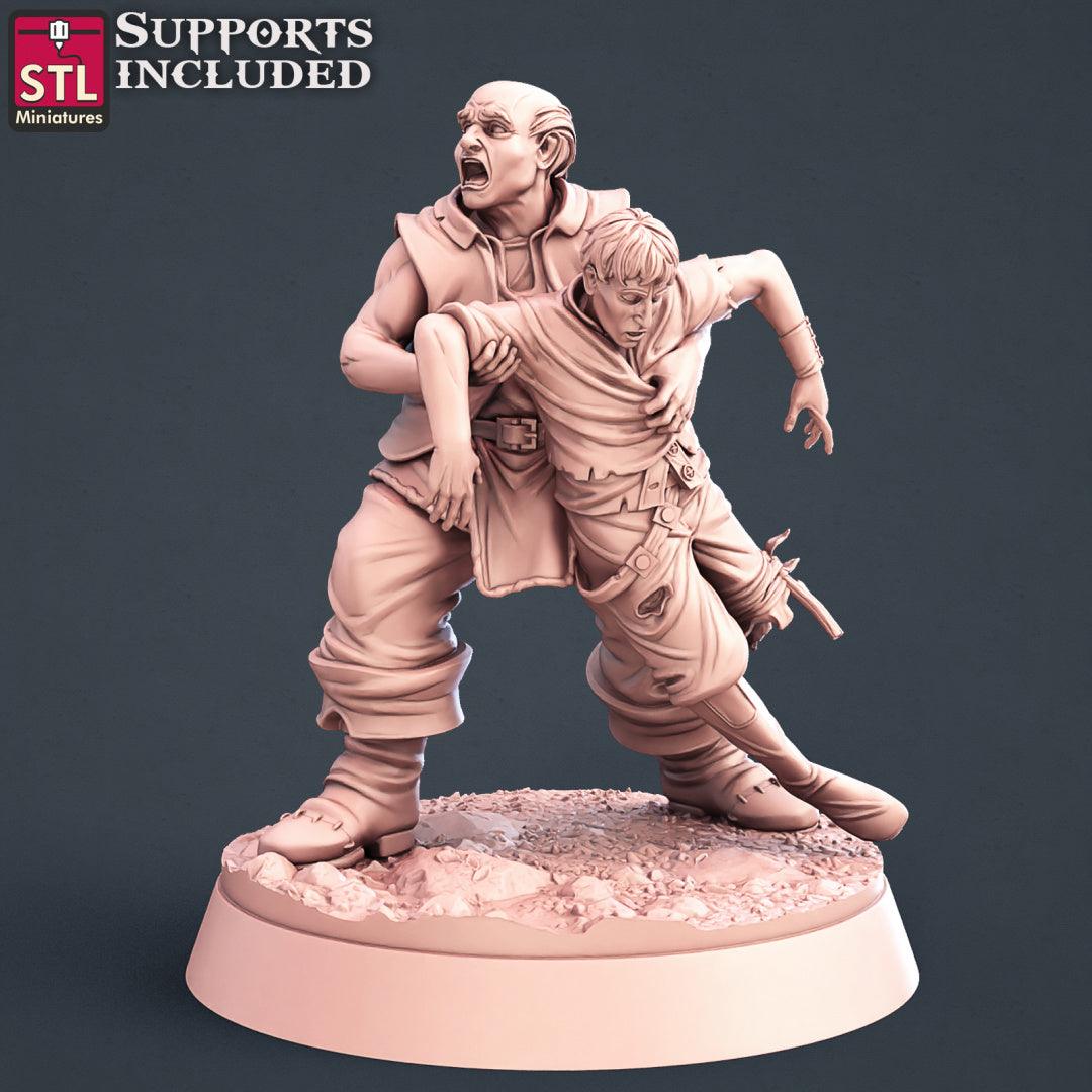3D Printed STL Miniatures Injured Villagers Set 28 - 32mm War Gaming D&D