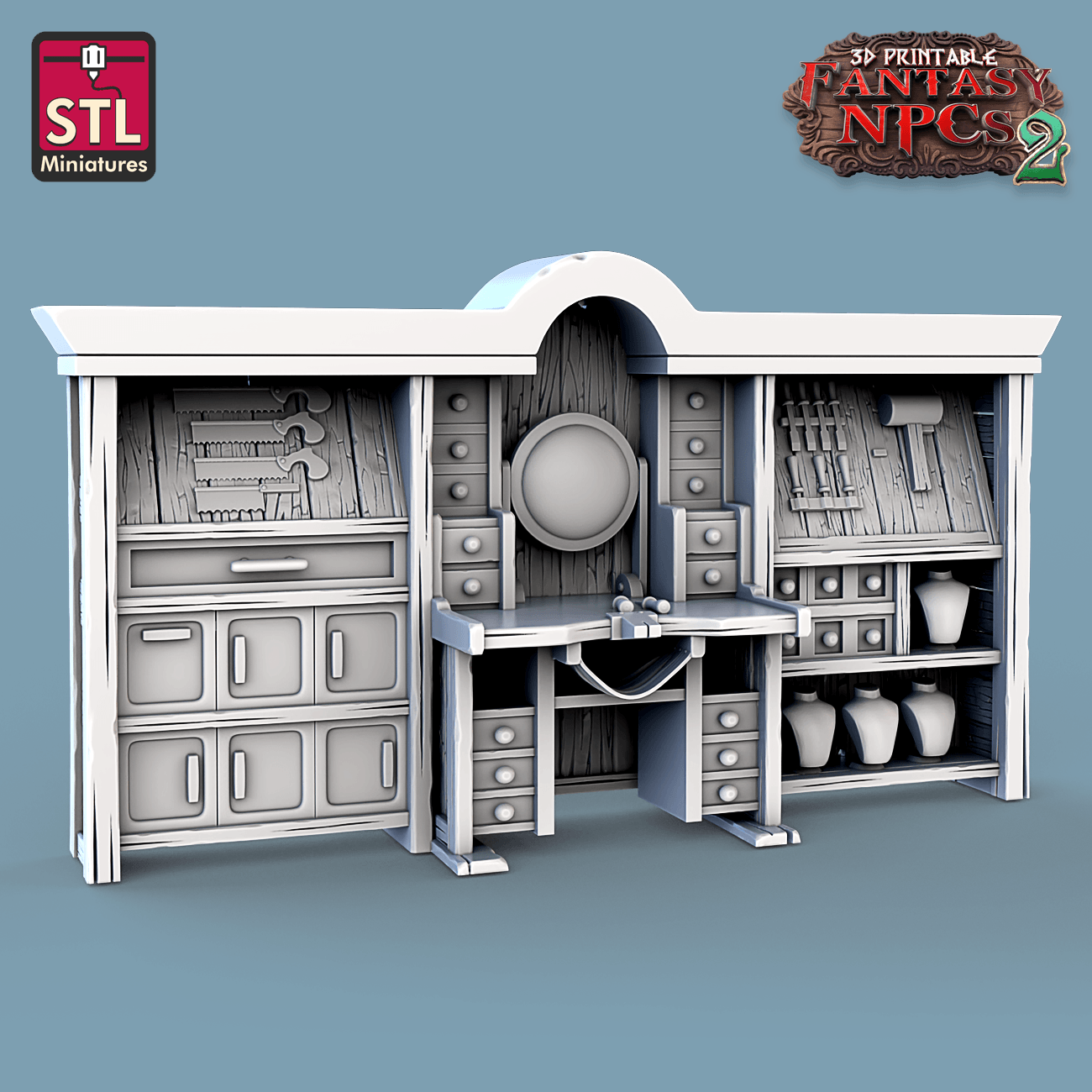 3D Printed STL Miniatures Jewelers Set Fantasy NPC 2 | 28 - 32mm War Gaming D&D