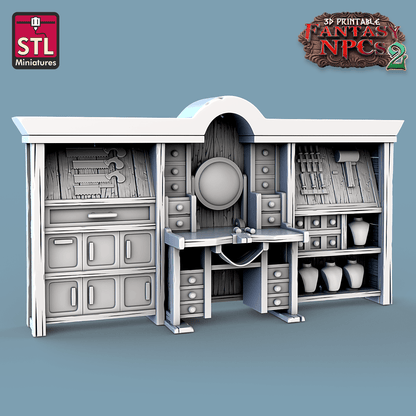 3D Printed STL Miniatures Jewelers Set Fantasy NPC 2 | 28 - 32mm War Gaming D&D