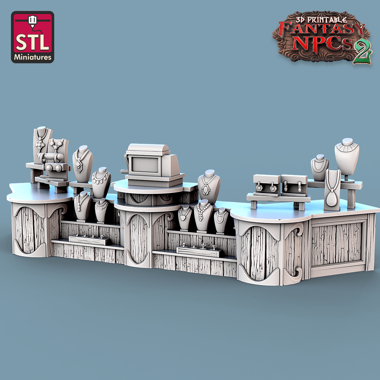 3D Printed STL Miniatures Jewelers Set Fantasy NPC 2 | 28 - 32mm War Gaming D&D