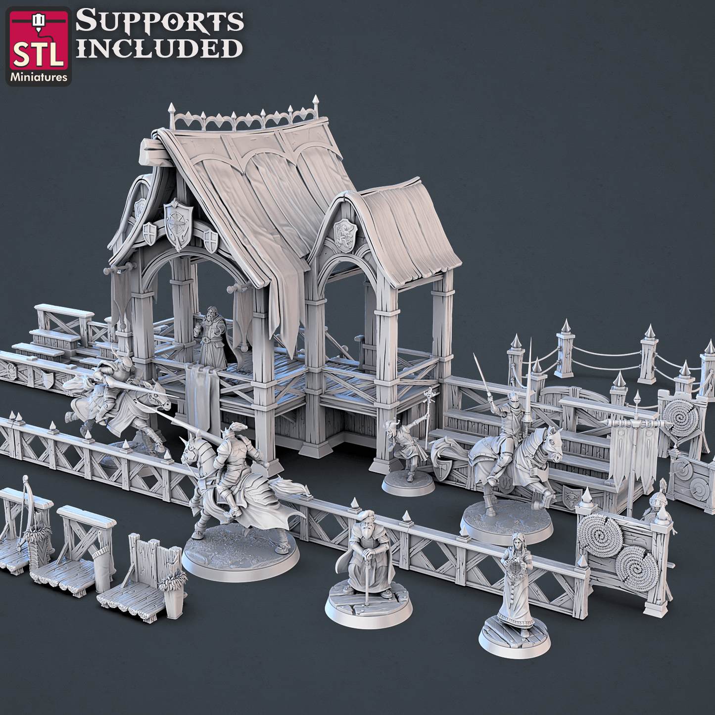 3D Printed STL Miniatures Jousting Set 28mm - 32mm War Gaming D&D