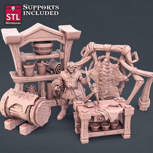 3D Printed STL Miniatures Leather Worker Set 28mm - 32mm War Gaming D&D