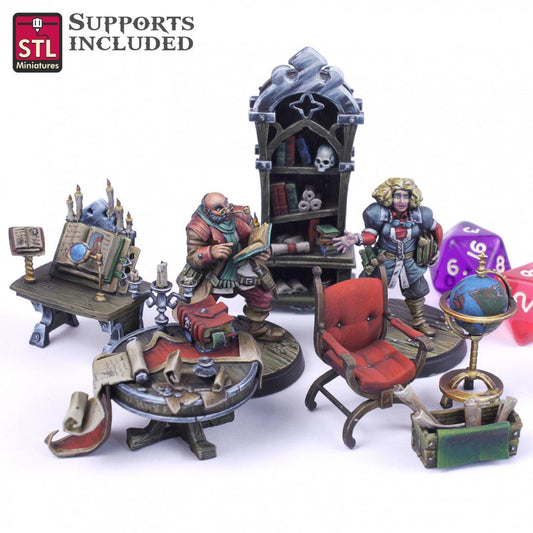3D Printed STL Miniatures Librarian Set 28mm - 32mm War Gaming D&D