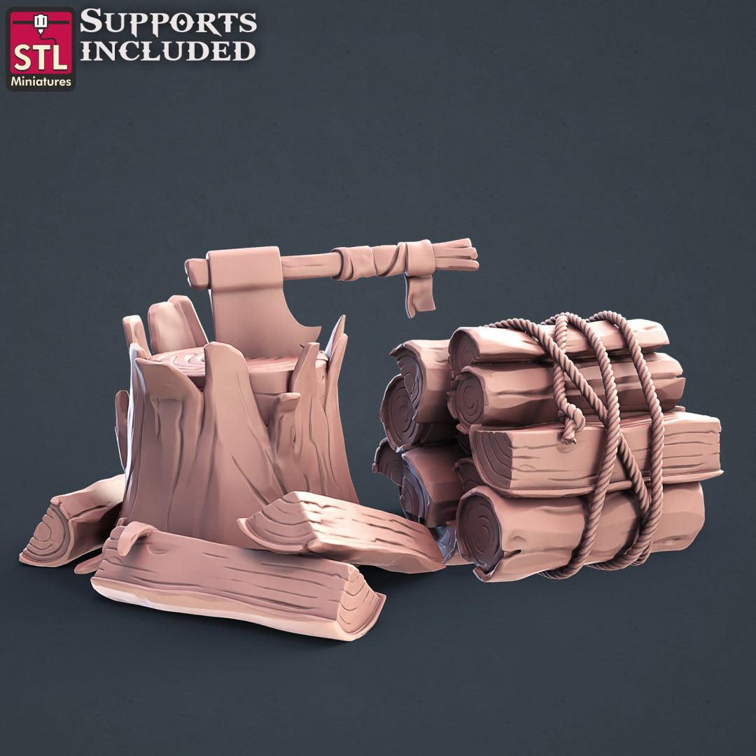 3D Printed STL Miniatures Lumberjack Set 28mm - 32mm War Gaming D&D