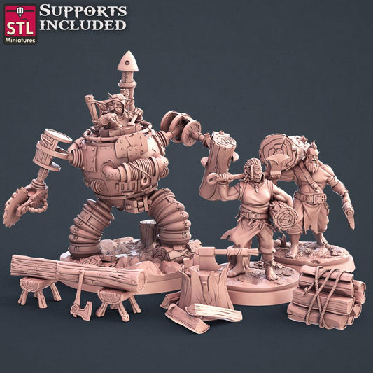3D Printed STL Miniatures Lumberjack Set 28mm - 32mm War Gaming D&D