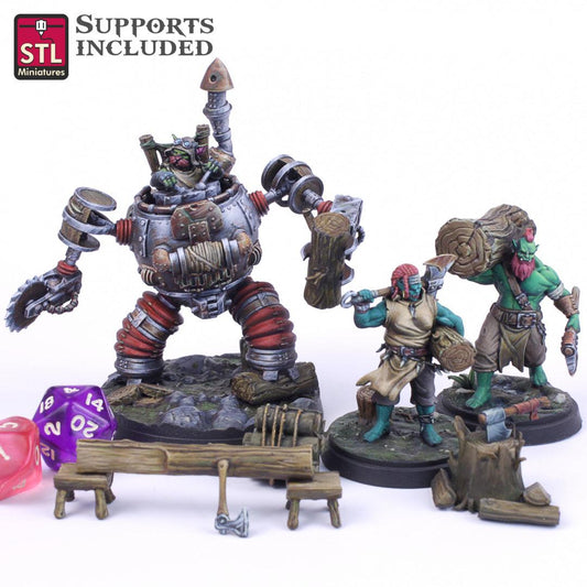 3D Printed STL Miniatures Lumberjack Set 28mm - 32mm War Gaming D&D