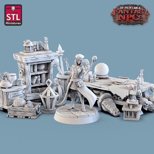 3D Printed STL Miniatures Magic Item Vendor Set Fantasy NPC 28mm - 32mm War Gaming D&D