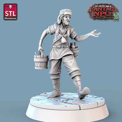 3D Printed STL Miniatures Milk Man Set Fantasy NPC 2 | 28 - 32mm War Gaming D&D
