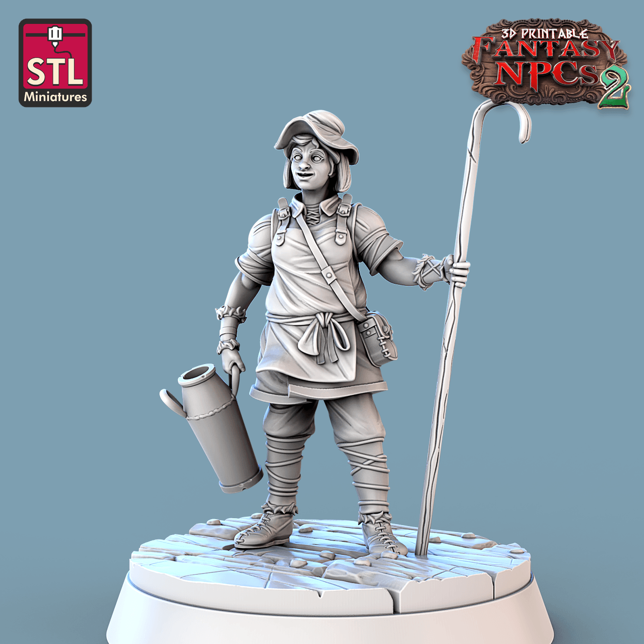 3D Printed STL Miniatures Milk Man Set Fantasy NPC 2 | 28 - 32mm War Gaming D&D