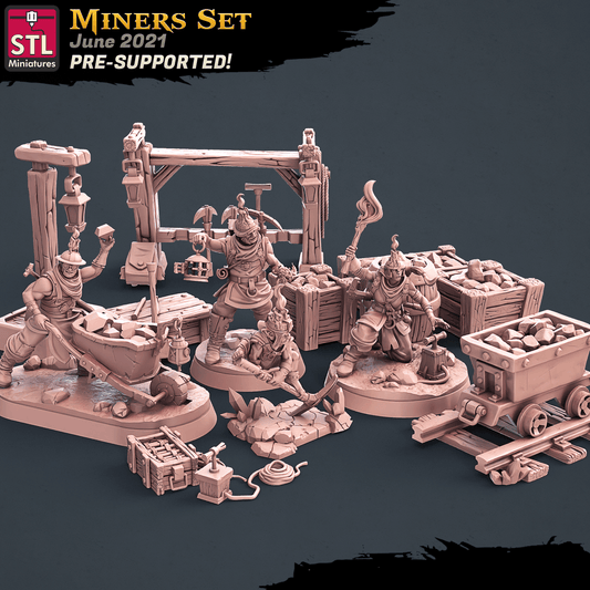 3D Printed STL Miniatures Miners Set 28 - 32mm War Gaming D&D