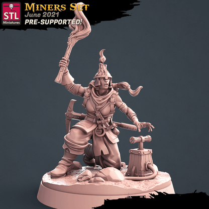 3D Printed STL Miniatures Miners Set 28 - 32mm War Gaming D&D