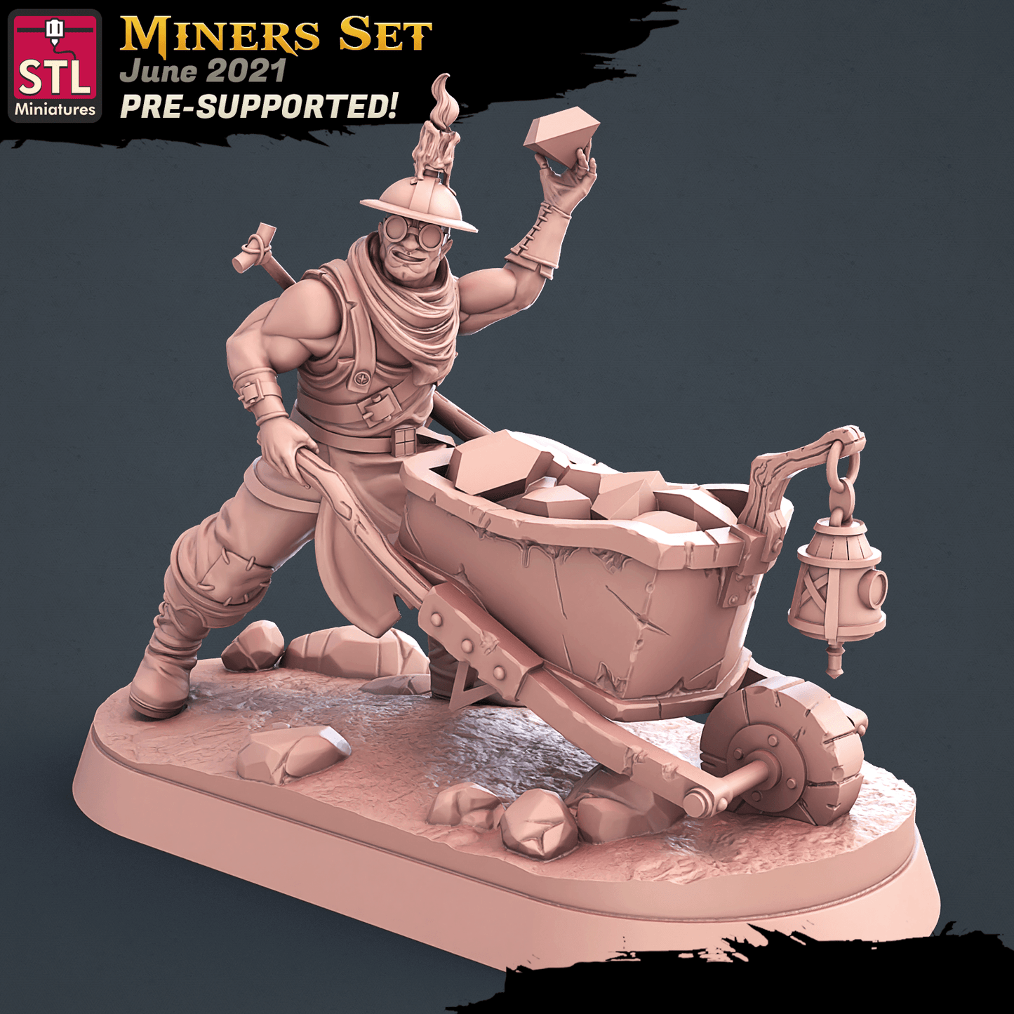 3D Printed STL Miniatures Miners Set 28 - 32mm War Gaming D&D
