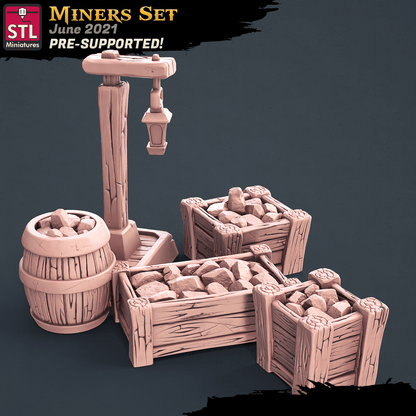 3D Printed STL Miniatures Miners Set 28 - 32mm War Gaming D&D