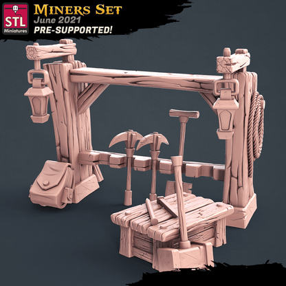 3D Printed STL Miniatures Miners Set 28 - 32mm War Gaming D&D