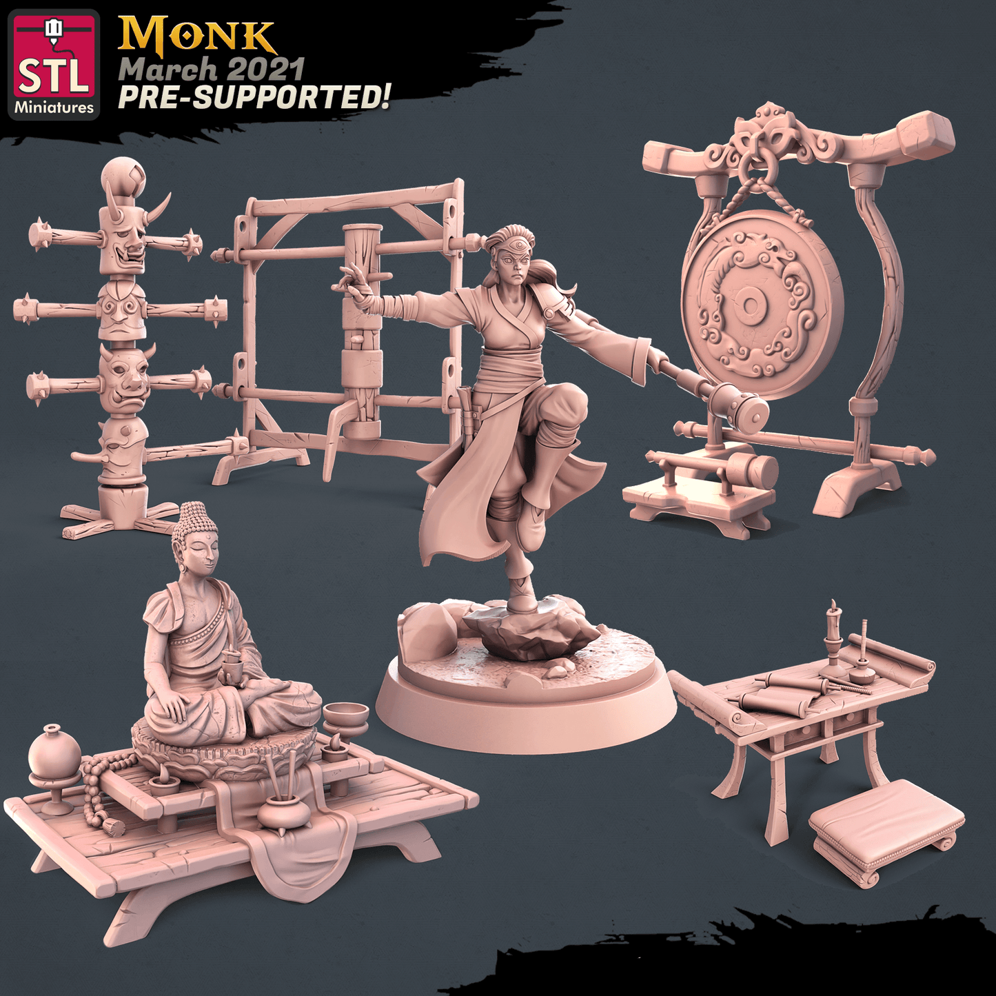 3D Printed STL Miniatures Monk Set 28 - 32mm War Gaming D&D
