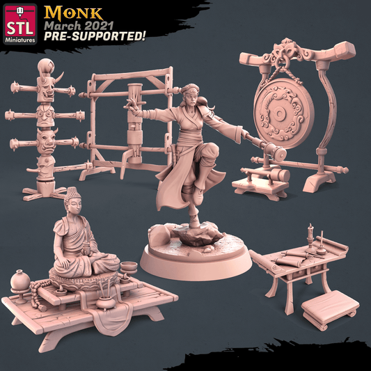 3D Printed STL Miniatures Monk Set 28 - 32mm War Gaming D&D