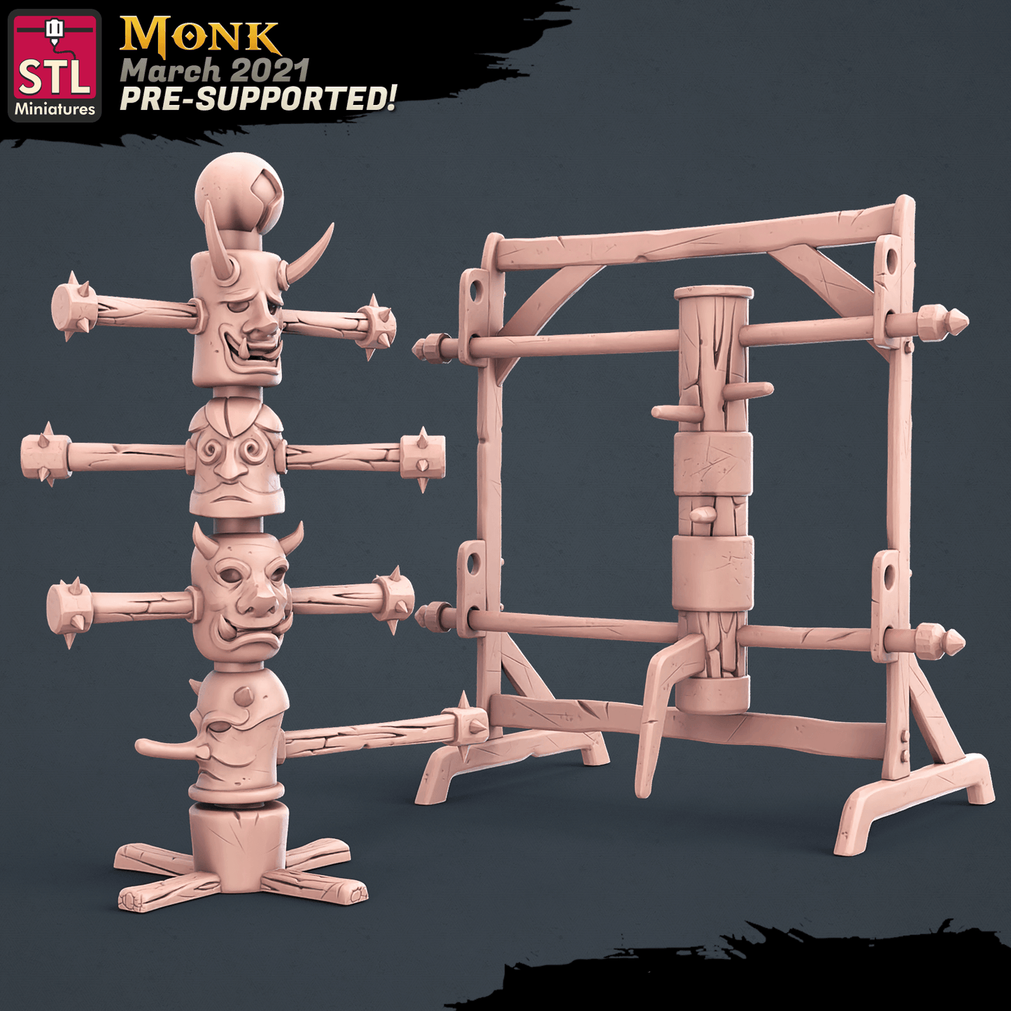 3D Printed STL Miniatures Monk Set 28 - 32mm War Gaming D&D