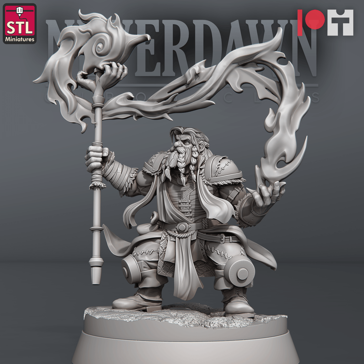 3D Printed STL Miniatures NeverDawn Pyromancers Set 28 - 32mm War Gaming D&D