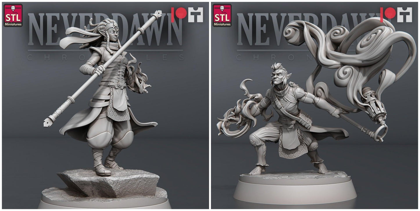 3D Printed STL Miniatures Neverdawn Pyromancers Set 28 - 32mm War Gaming D&D