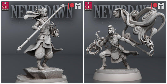 3D Printed STL Miniatures Neverdawn Pyromancers Set 28 - 32mm War Gaming D&D