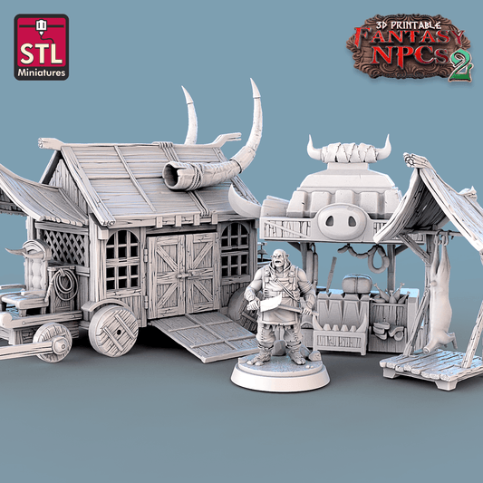 3D Printed STL Miniatures Orc Burcher Set Fantasy NPC 2 | 28 - 32mm War Gaming D&D