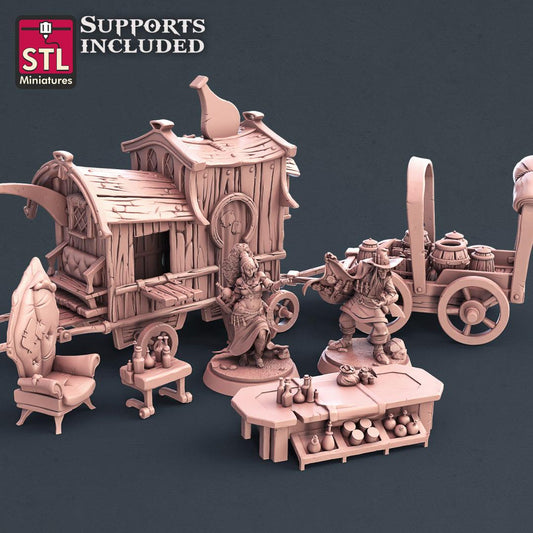 3D Printed STL Miniatures Potion Vendor Set 28mm - 32mm War Gaming D&D