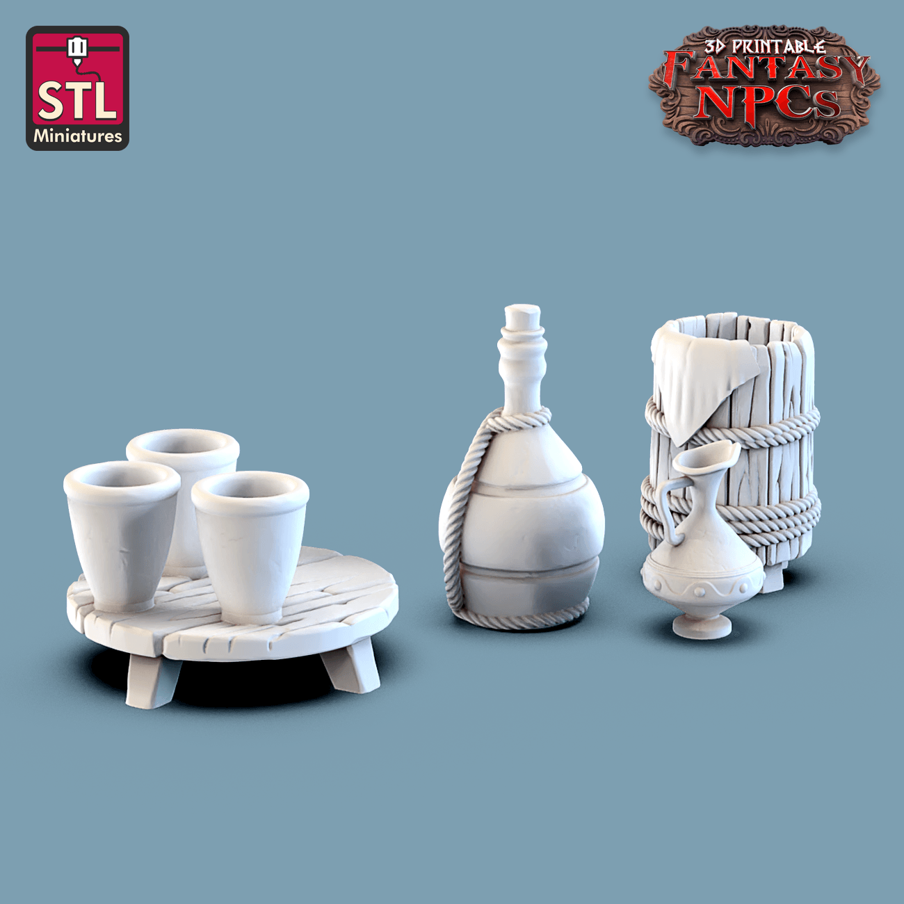 3D Printed STL Miniatures Potter Set Fantasy NPC 28mm - 32mm War Gaming D&D