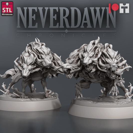3D Printed STL Miniatures Pyromancers Cerberus 28 - 32mm War Gaming D&D