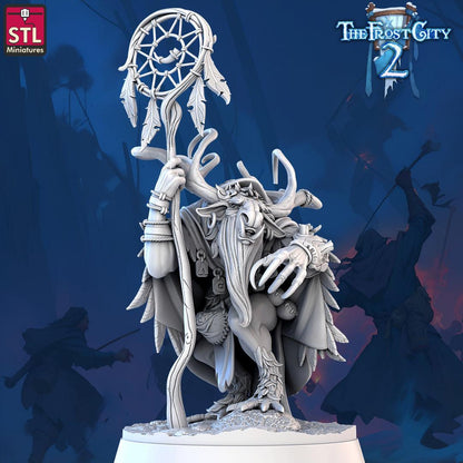 3D Printed STL Miniatures Rangifer Shamans The Frost City 2 28 - 32mm War Gaming D&D