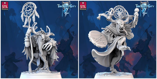 3D Printed STL Miniatures Rangifer Shamans The Frost City 2 28 - 32mm War Gaming D&D
