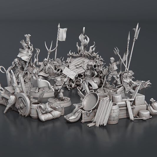 3D Printed STL Miniatures Riot Set 28 - 32mm War Gaming D&D