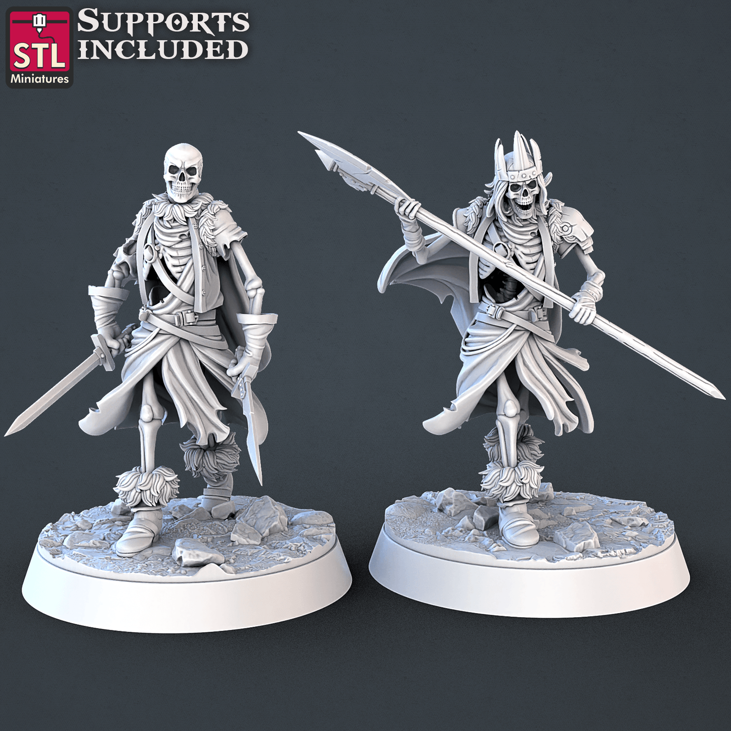 3D Printed STL Miniatures Skeletons Set 28mm - 32mm War Gaming D&D