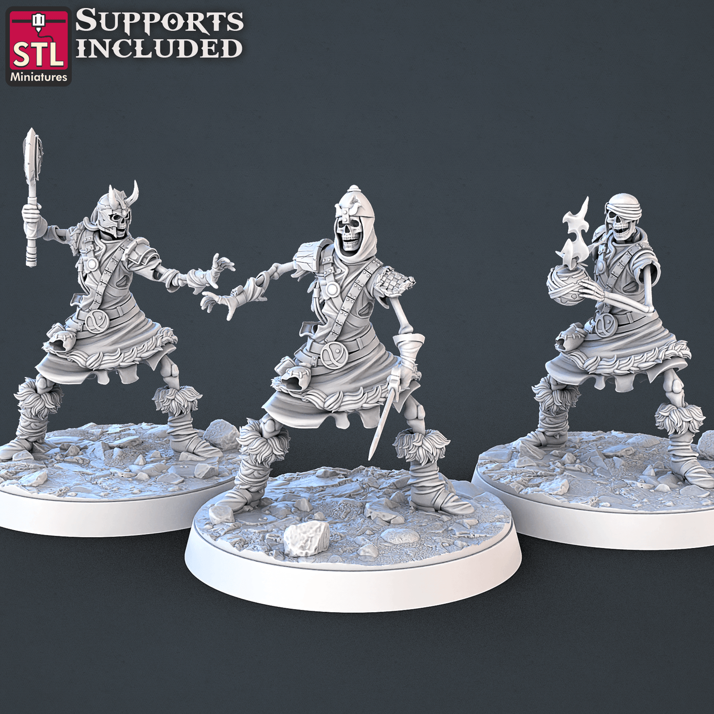 3D Printed STL Miniatures Skeletons Set 28mm - 32mm War Gaming D&D