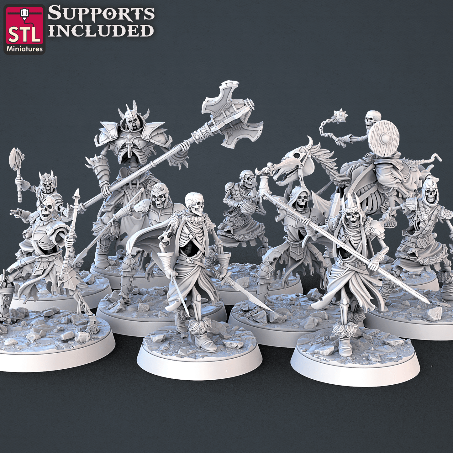 3D Printed STL Miniatures Skeletons Set 28mm - 32mm War Gaming D&D